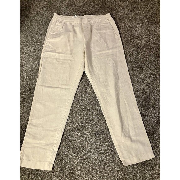 NWT H&M Natural Linen Pants Women's Beige Elastic Waist Pockets Size Medium - Picture 1 of 5